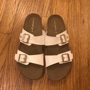White slide on sandals